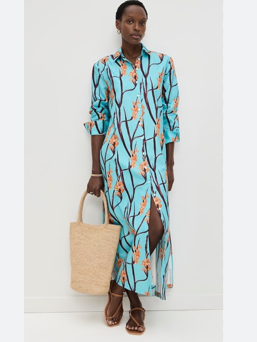 Dur Doux Maxi Shirt‎ Dress Gladiolus Flower Print Maxi Dress NWT oversized